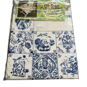 Old Dutch Holland Souvenir 36" Square Cotton Tablecloth Blue White Dutch Tiles